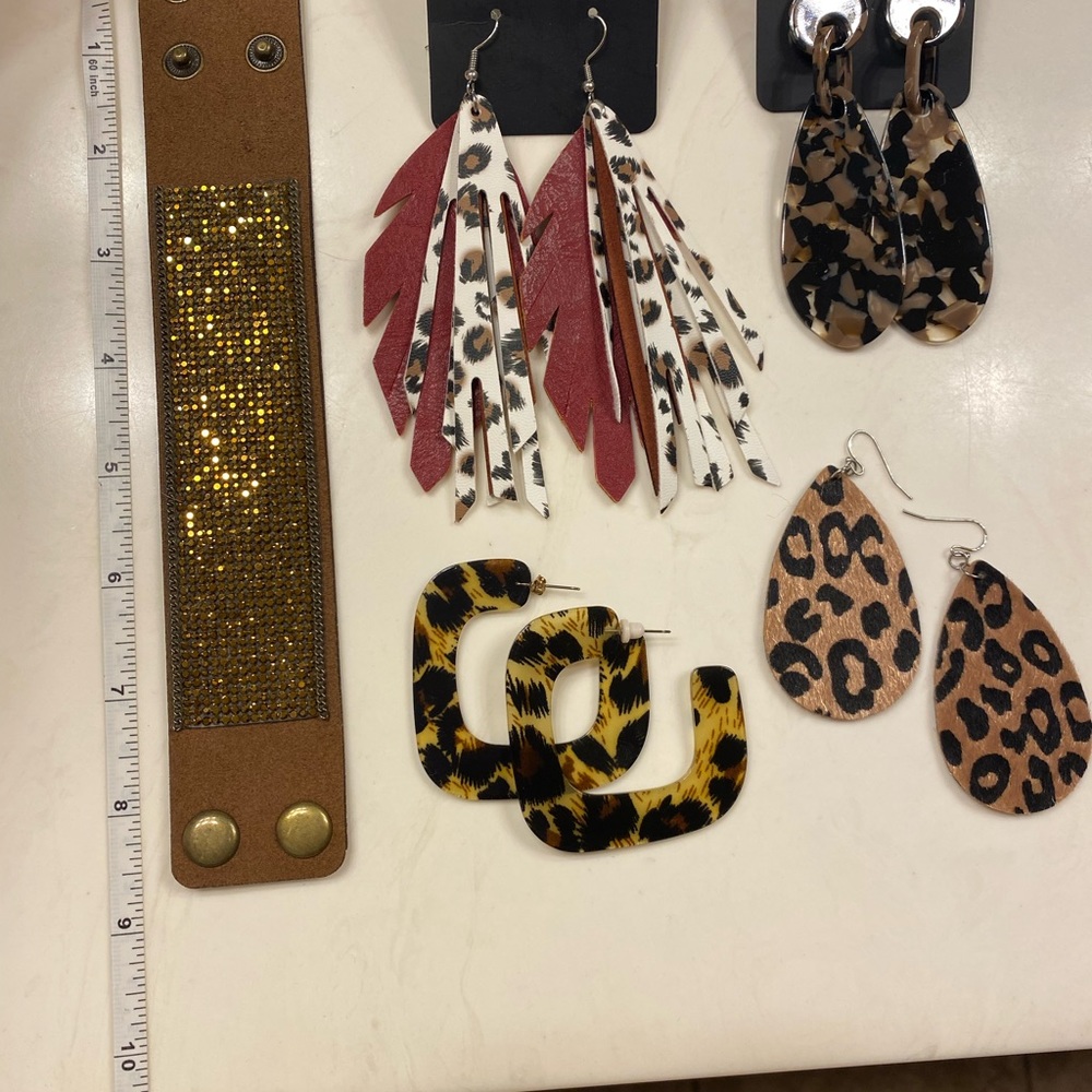 Paparazzi leopard earrings bundle with sparkly cuff